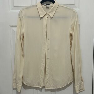 ✔️Theory Cream Long-Sleeve Silk Button Front Shirt